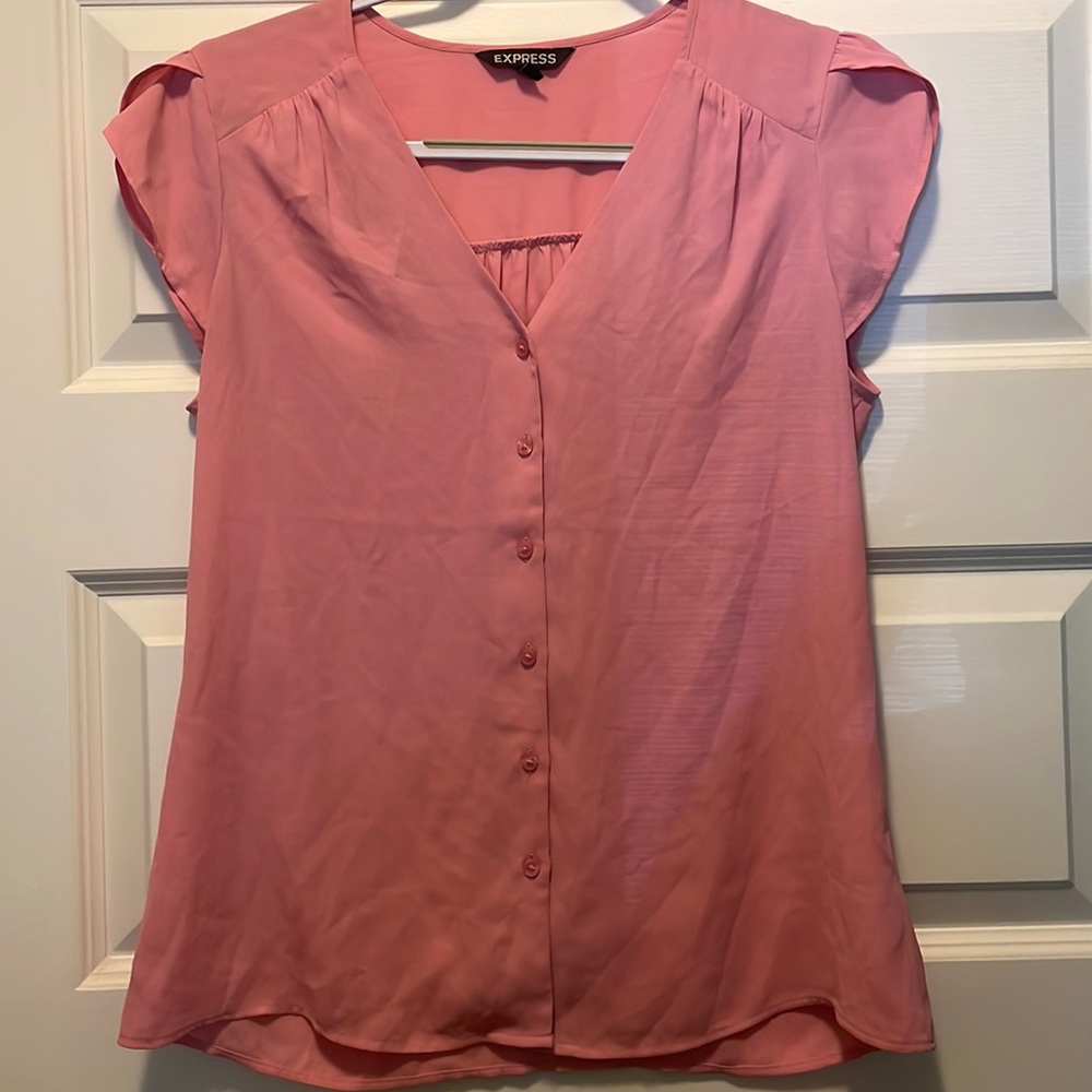 Express Button-down Cap-sleeve Blouse